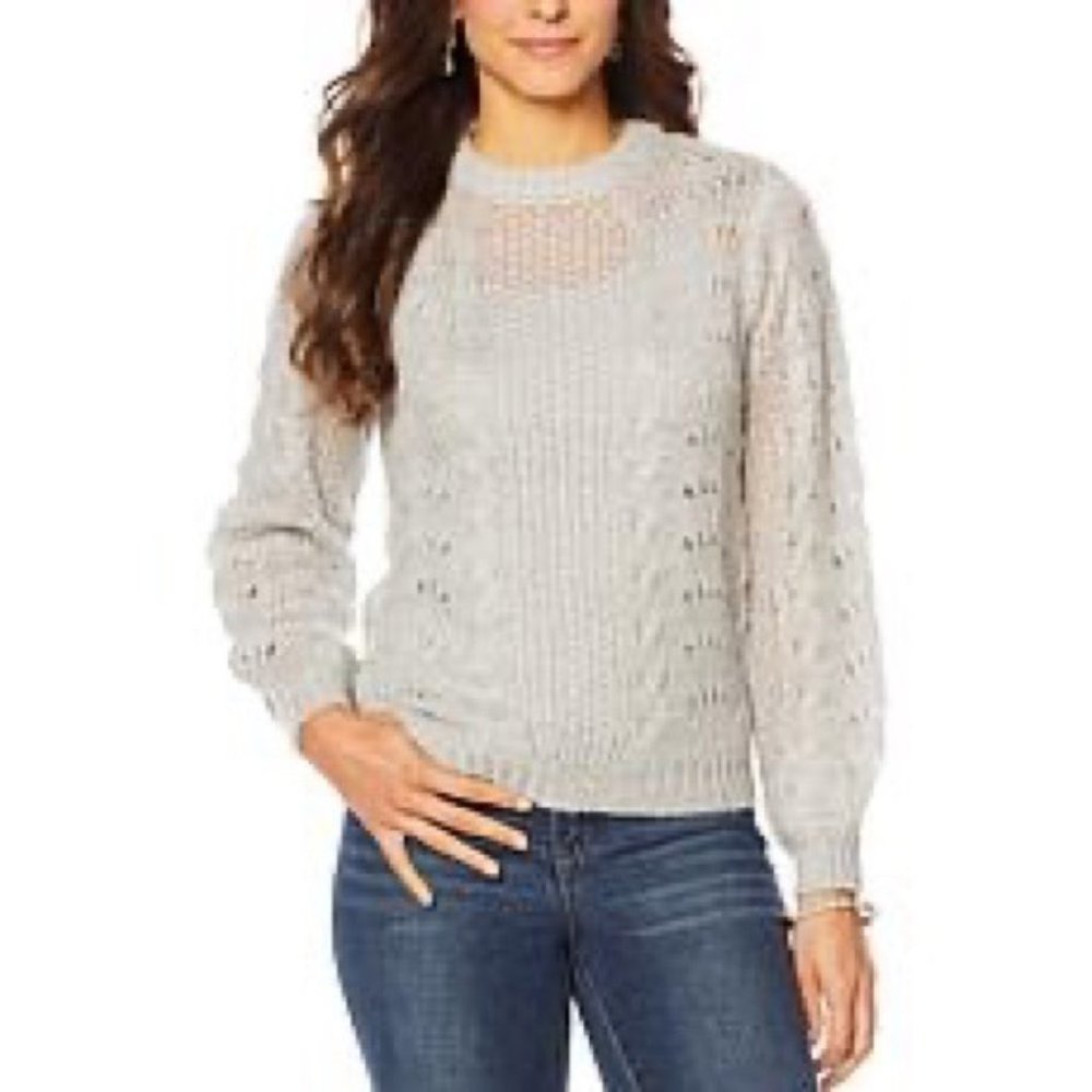 Jessica Simpson Hazel Loose Knit Crewneck Pullover in Grey, Size XL New w/Tag